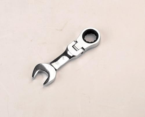 FLZOSPER 10mm Metric Flex-Head Stubby Box End Head Geared Wrench, 72-Tooth Ratcheting Combination Wrench Spanner