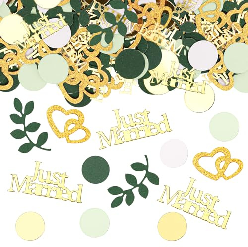 GoldRock 100 st konfetti, stort, grönt och guld (just married)