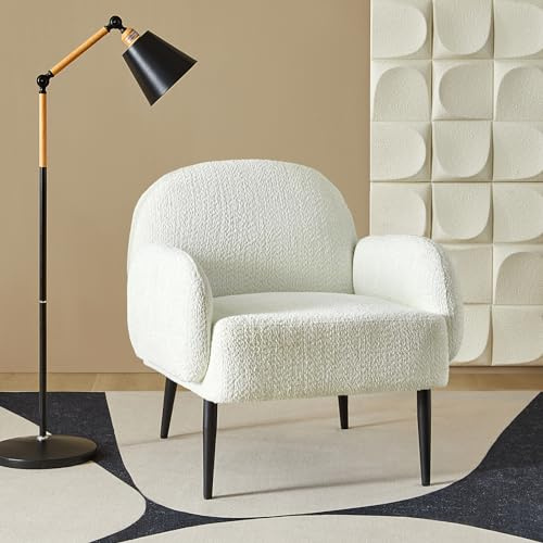 HULALA HOME Fauteuil Moderne, Fauteuil Relax Salon Confortable avec Pieds Métalliques Boucle-Fil Housse Accoudoirs Ergonomiques pour Salon et Chambre, Blanc