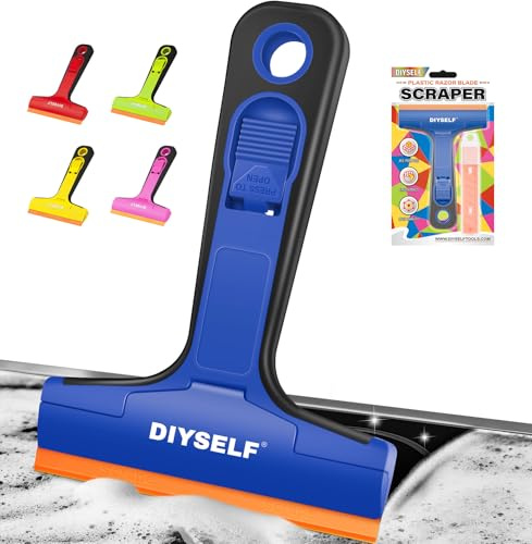 DIYSELF-Rasierklingenschaber, 1 Packung Rasierklingenschaber, 5 zusätzliche orangefarbene Kunststoffklingen, Rasierklingenschaberwerkzeug zum Reinigen, Glasschaber für Fenster
