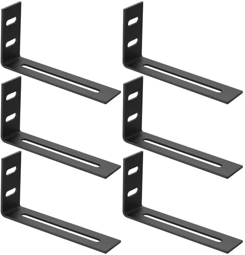 6 Pzs Escuadras Metalicas Ajustables, Soportes de ángulo con 3 Ranuras, Soportes de Fijación Escuadras en Forma L para Muebles Madera, 90 Grados Conectores de Esquina, Negro, 105x53x25.5cm