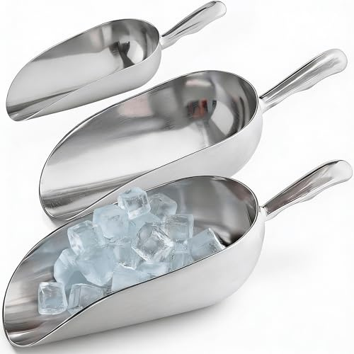 [Set of 3] 24oz + 58oz + 85oz Metal Scoops for Ice Machine - Large Aluminum Ice Scoop Bundle - Hand Wash Only