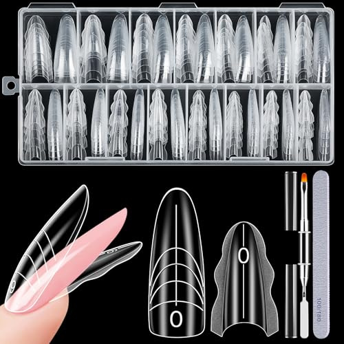 MELLIEX 182 Pièces Faux Ongles Moule Sandwich, Capsule Popit Ongle Kit Forme à Ongles Sandwich Transparents ABS Pour Extensions French Manucure Et Nail Arts (15 Tailles Ovale)