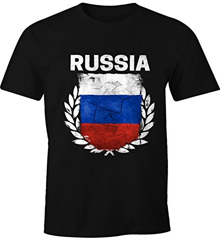 MoonWorks EM WM T-Shirt Herren Fußball Russland Flagge Vintage Russia Fanshirt Fan Shirt Schwarz S