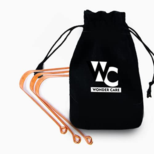 Wonder Care, grattalingua in 100% rame, raschietto per pulire la lingua, antibatterico, ayurvedico, per la massima igiene orale (3 pezzi)