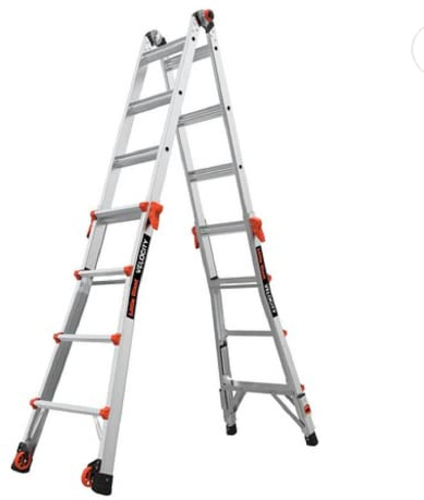 Little Giant Ladders Velocity 17-Ft Folding Multi-Position Ladder, Aluminum, 300 lb Load Capacity, Type 1A Extra Heavy Duty, 18-Ft Reach, with Ratchet Levelers and Wheels (15417-801)