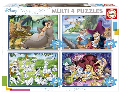 Educa - 4 Puzzles progressifs pour Enfant avec 50/80/100/150 pièces | Multi Puzzles Classiques Disney | Recommandé à partir de 5 Ans (18105)