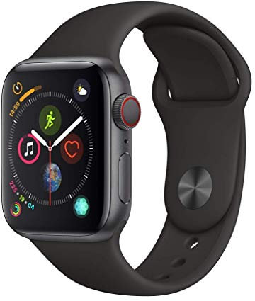 Apple Watch Series 4 (GPS + Cellulaire, 44MM) Boîtier En Aluminium Gris Sidéral avec Bracelet Sport Noir (Reconditionné)