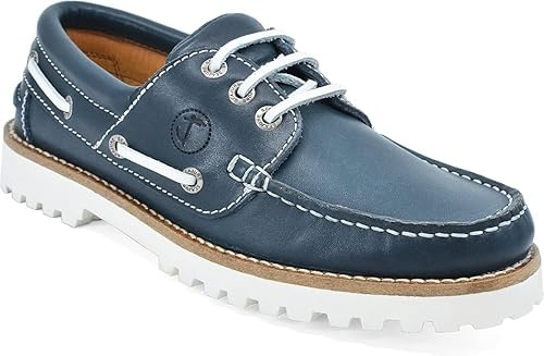 Seajure Chaussures Bateau pour Femme Sibang en Cuir Bleu Marine et Blanc (Numeric_36)