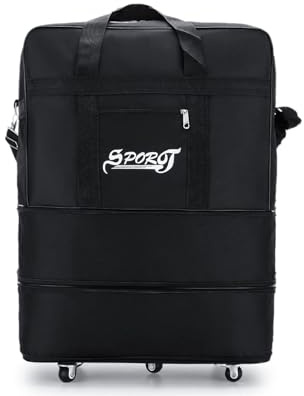 Radefasun Sac de voyage Oxford extensible extra large avec roulettes - Imperméable et léger - Valise pliable, noir, S,