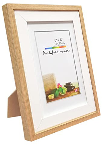 Marco de Foto Decoración 15cm x 20cm Madera con Soporte de Pie y Doble Capa de Marco FIno (Madera Blanca 6x 8 Pulgadas)