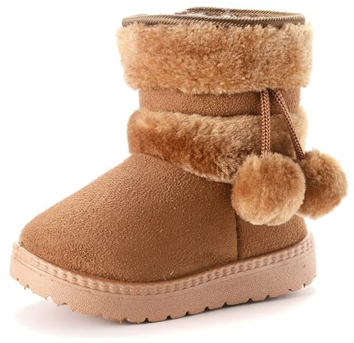 Yeeteepot Botas de Nieve para Niños Invierno Calentar Anti-Deslizante Botines Niñas Felpa Forradas Zapatos Cómodos Ligero Planas Zapatos Botas de Bebés Unisexo， Marrón 30 EU = 31 CN