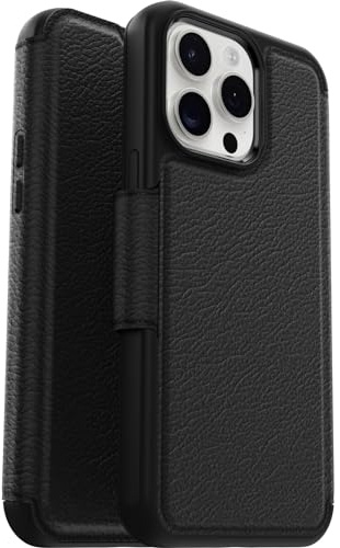 OtterBox Strada Hülle für iPhone 15 Pro Max für MagSafe, stoßfest, sturzsicher,Premium Lederfolio mit Zwei Kartenhaltern, 3X getestet nach Militärstandard, Schwarz