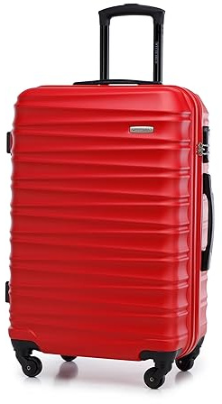WITTCHEN Reisekoffer Rollkoffer Trolley Mittlerer Koffer Reisekoffer Hartschale aus ABS Mittelgroßkoffer mit 4 Spinner-Rollen Zahlenschloss Groove Line Größe M rot Lufthansa/Eurowings/Ryanair