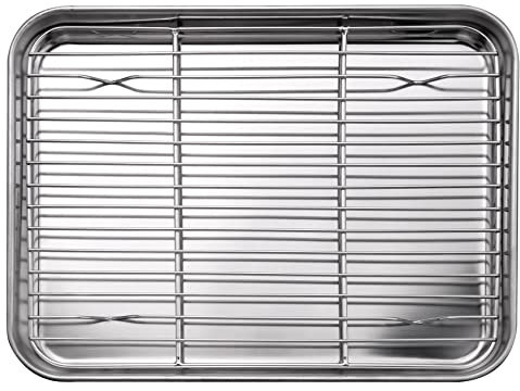 Giilayky 10 Pouces Plateau de Four Grille-Pain et Ensemble de Rack, Acier Inoxydable la Poêle à Frire avec Support de Refroidissement, Lave-Vaisselle Plaque de Cuisson Sûre