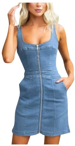 Vestido vaquero para mujer, verano, bandeau, vaquero, bodycon, minivestido de cóctel, vestido de verano, falda lápiz, delgada, sin mangas, tirantes de espagueti, vestido de fiesta sin espalda, O blue2