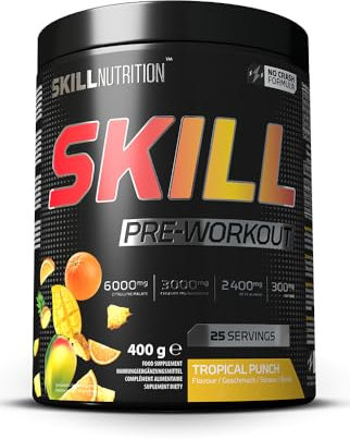 Skill Nutrition Pre-Workout Tropical Punch - No-Crash Formula with Extended-Release Caffeine | Xtenergy®, TheaGreen™, Vitacholine®, Astragin® | Vegan, Halal | B-Vitamins, Citrulline, Beta-Alanine