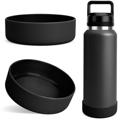 Linkidea - Pack de 2 fundas para botellas de agua, compatibles con YETI Rambler de 26oz y Yonder de 34oz, con protector de silicona antideslizante para la base (negro)