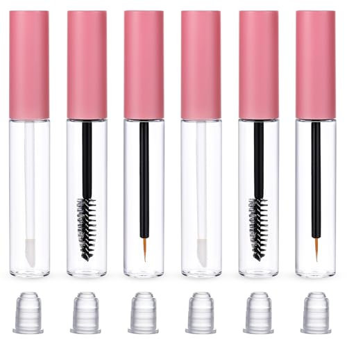 Wimpernbürste Lippenpinsel, 6 Stück 10 ml Leere Mascara Tube Wimpernbürstchen Wimpernbürste mit Behälter Rosa Nachfüllbare Mascara-Flasche Mascara für Wimpern Färben Wimpernserum Augenbrauen Serum