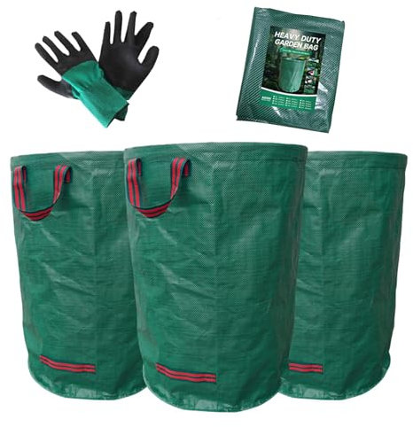 3 X 272L Sac de Jardin Comprend Une Paire de Gants, Sac de DéChets de Jardin En PolypropylèNe ExtrêMement Robuste (Pp), Pliables Et RéUtilisables ImperméAble Sac Poubelle de Jardin