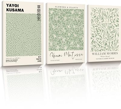 HesenDot Matisse Arte de pared enmarcado verde salvia, lienzo de William Morris, decoración de pared de 30 x 40 cm, impresión botánica de plantas, decoración minimalista clásica para el hogar, sala de