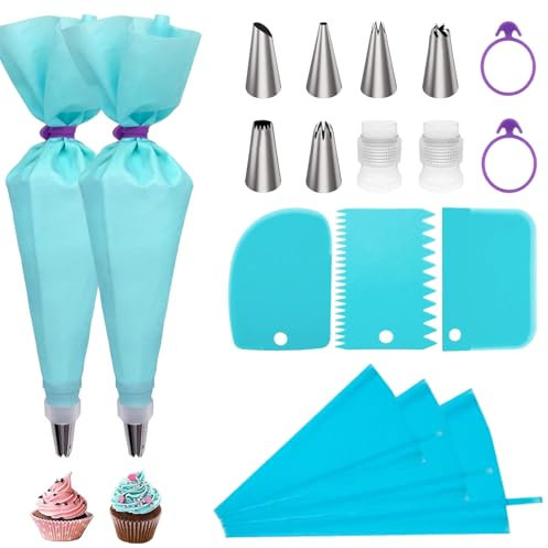 Jortmrd Lot de 18 Poche a Douille Reutilisable Patisserie Poche en Silicone 5 Douilles Patisserie DIY Poche Douille Patisserie Kit pour Décoration Parfaite vos Cupcake et Muffins Gâteaux