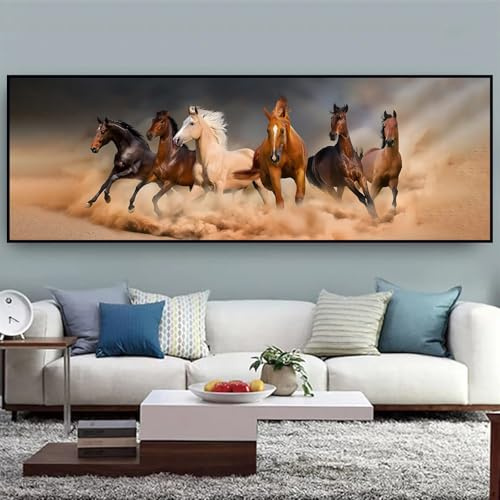 UGZDEA Poster su tela cavallo, motivo cavalli in bianco e nero, con animali, per soggiorno, camera da letto, senza cornice（B,60x180cm）
