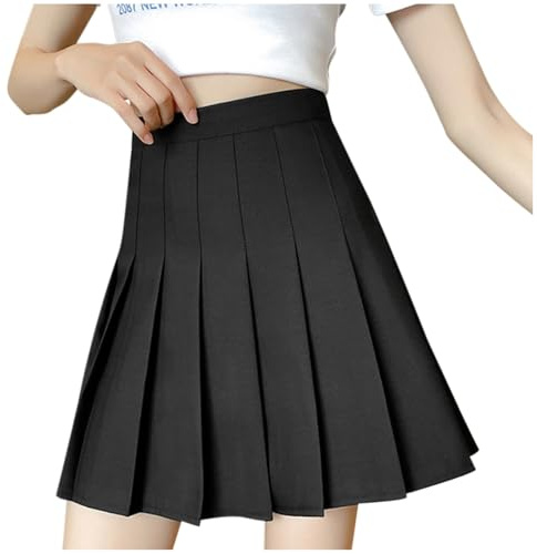 2025 - Jupe plissée tendance pour femme, taille haute, mi-longue, unie, rayée rouge, Noir , XL