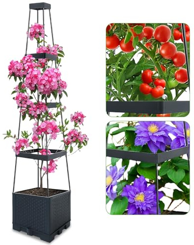 Self-Watering Tomato Planter Cage Adjustable Raised Garden Bed Support Box with 4-Tier Metal Trellis Detachable Planting Trellis Pot for Climbing Vegetables, Tomatoes, Cucumbers, Vertical Plants 2Pack