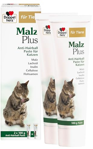Doppelherz für Tiere Malz Plus Anti-Hairball Paste für Katzen - mit Malz, Lachsöl, Inulin, Cellulose und Flohsamen- 200 g Paste