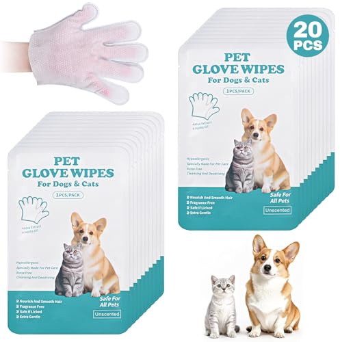 20 Piezas Guantes Lavar Perro Limpieza Hipoalergénicas Pet Wipes Cuidado Mascota para la y el Diario De Perros Gatos