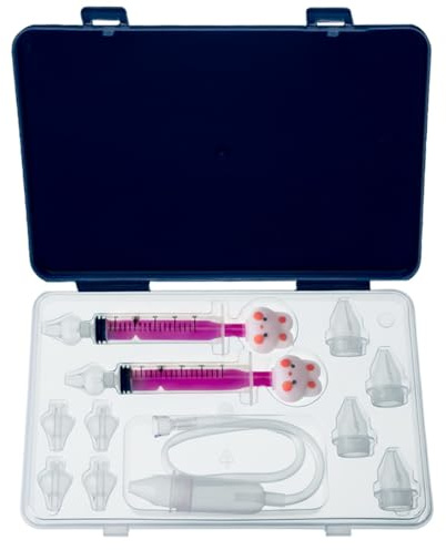 Aspirador Nasal con Jeringas de Lavado Nasal para Bebé | 2 Estuches Completos | 4 Jeringas de Diseño de Animal, 2 Aspiradores y 20 Recambios | Limpiador de Nariz Sin BPA