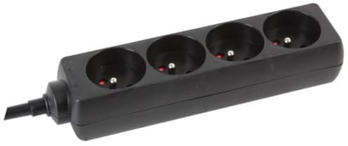 Perel Multiprise 4 Prises, Bloc multiprise parafoudre, 4 Prises électrique française Type E Mise à la Terre française, câble de 1.5, 3G1.5, Usage intérieur, Noir