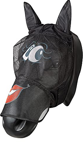 PFIFF 101013 flygmask ansiktsmask med motiv för hästar, flygskydd, Pony/S, Schwarz-Grau-Rot