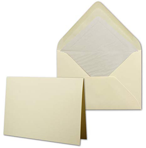 25 Sets - großes Kartenpaket mit 25 Faltkarten & 25 Umschlägen DIN B6 in Creme-Chamois - GERIPPT