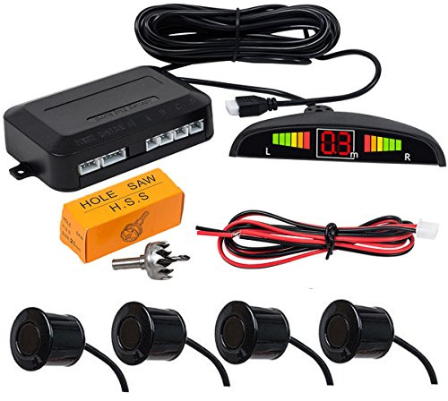Bakre parkeringssensor kit svart MASO LED-display parkeringsassistenter dubbel CPU-säkerhet omvänd parkeringsradar sensor bil fordon med 4 sensorer larm Buzzer påminnelse säker körning