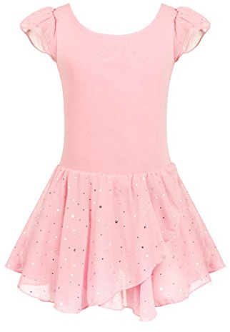Arshiner Girls Ruffle Sleeve Ballet Dance Dress Tutu Skirted Leotard, 4-5 Years, Ballet Pink