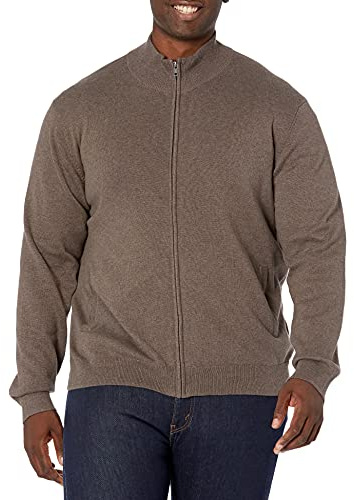 Amazon Essentials Jersey de Algodón con Cremallera Completa Hombre, Marrón Mezcla, XXL