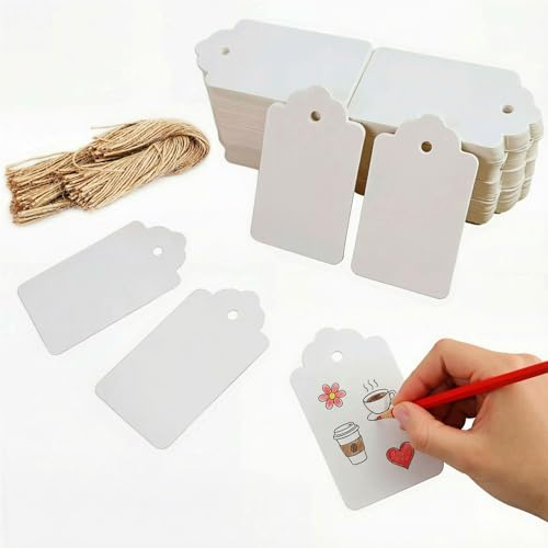 HAKACC 200 etichette in carta Kraft etichette regalo bianche con cordino