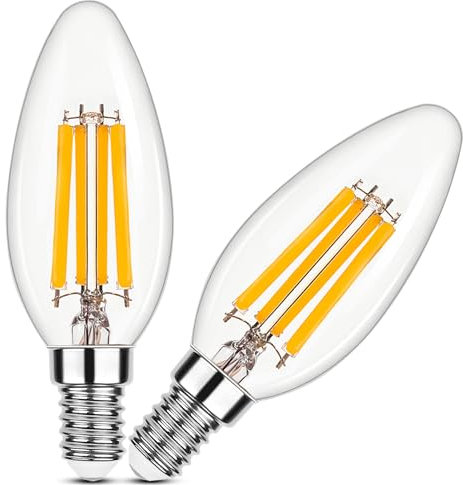 Genixgreen Dimmbar E14 LED Warmweiss Glühbirne 6.5W 806 Lumen Vintage Kerzenlampe Ersetzt 60W Glühlampen 2700K Warmweiß Filament Leuchtmittel Für Hausbeleuchtung, 230V, CRI>80+, 2 Stück