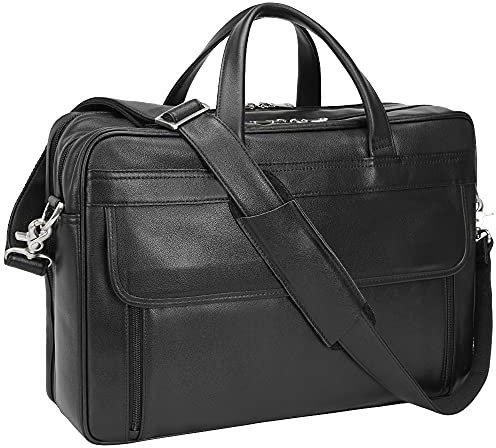 TIDING Genuine Leather 17 Inch Laptop Briefcase for Men, Large Waterproof Crossbody Shoulder Messenger Bag for Work Business Travel, Black
