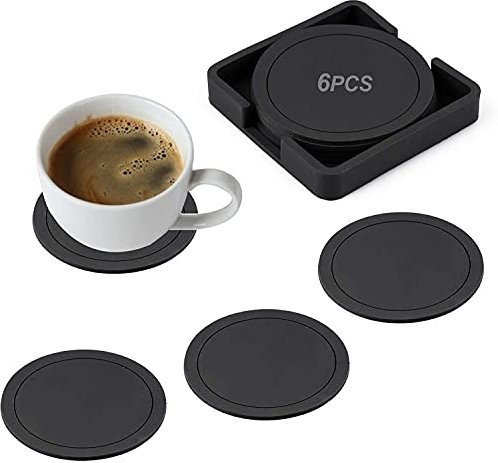 Sottobicchieri Sottobicchieri in vetro 6 sottobicchieri in silicone nero Sottobicchiere in vetro per bevande, tazze, bar, sottobicchiere in vetro