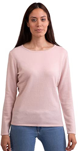 CASH-MERE.CH Pull 100 % cachemire pour femme | Pull col rond 2 fils, Rose poudré, M