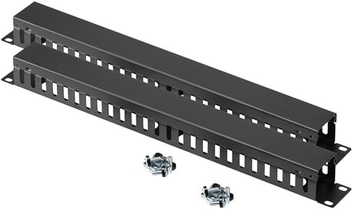 kwmobile Set de Panel Organizador de Cables - 2X Paneles Recoge Cables Horizontales para Armario Server Rack 1U 19 Pulgadas con 24 Ranuras - De Metal Negro