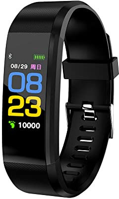 Pulsera de Actividad Inteligente - Podómetro, Frecuencia Cardíaca, Tensión Arterial, SmartBand Bluetooth para Fitbits Smart Watch (Negro)