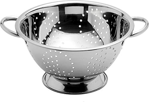 GREYLOOK Passoire à double poignée en acier inoxydable – Passoire à pâtes, spaguettis, fruits, salade, Tamis, Etamine Alimentaire Filtre – Base sur pied – Ø 28 cm