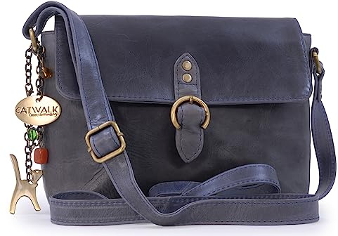 Catwalk Collection Handbags - Borsa a Tracolla Piccola in Vera Pelle - Borsa Messenger Donna - Borsetta con Tracolla Regolabile - Freya - Blu