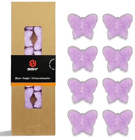 FCMSHAMD Lavender Scented Tealight Candles, 24 Pack Butterfly Shaped Tea Lights, 6 Hour Burn Time