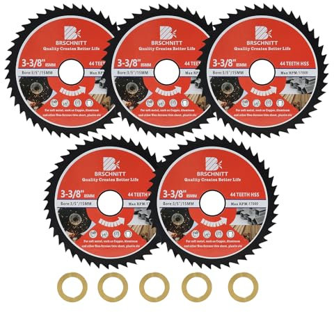 HSS Kreissägeblatt 85mm - BRSCHNITT 44T 15mm Bohrung Trennscheiben für Holz, Kupfer, Aluminium, Kunststoff und Weichmetall(5er-Set)