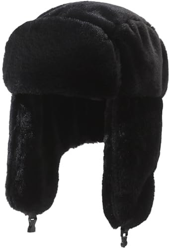DKDDSSS Unisex Winter Fliegermütze, Wintermütze mit Ohrenklappen Damen Herren Winddicht Trappermütze Russische Mütze Ushanka Warme Kunstfellmütze Bombermütze für Skaten Radfahren Outdoor Aktivitüten